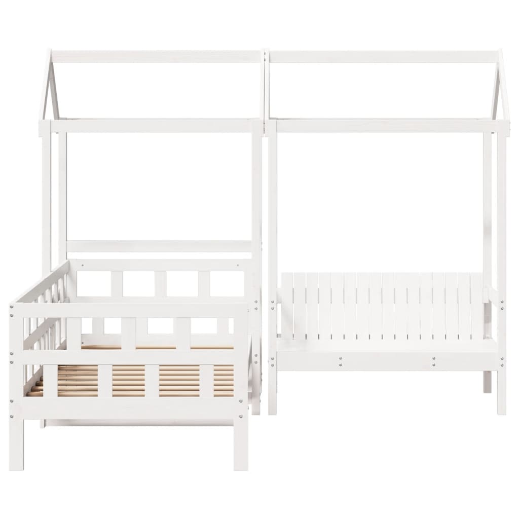 Kinderbedset met huisje massief grenenhout wit 80x200 cm