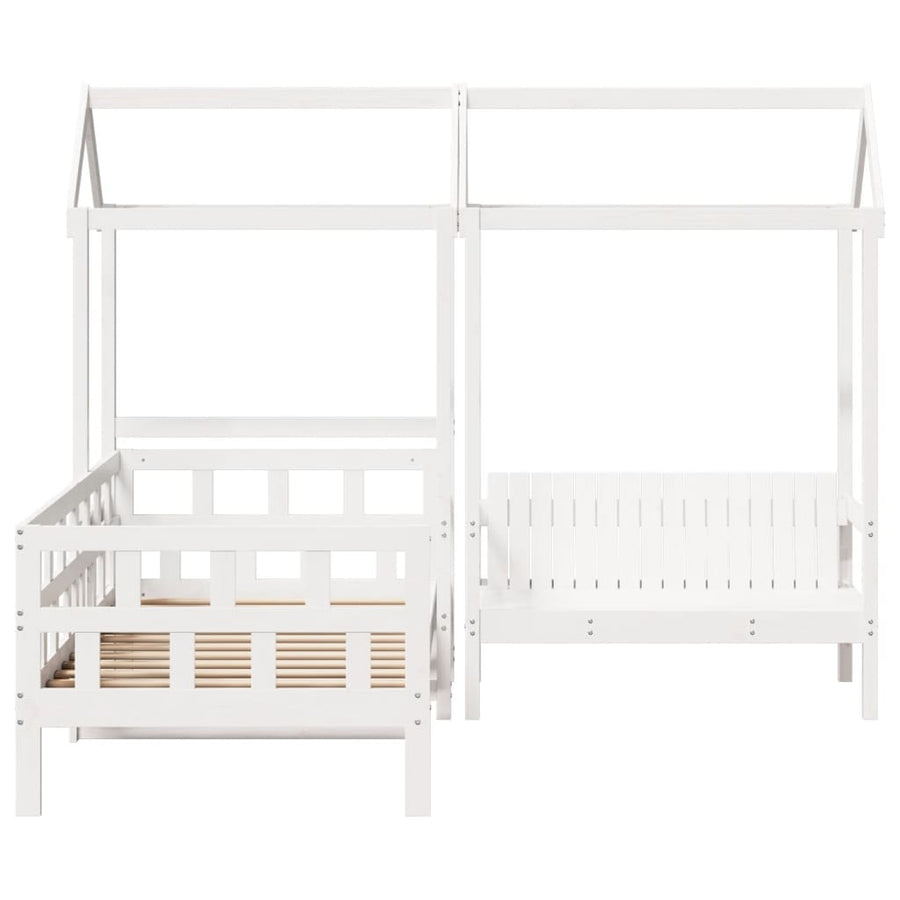 Kinderbedset met huisje massief grenenhout wit 80x200 cm
