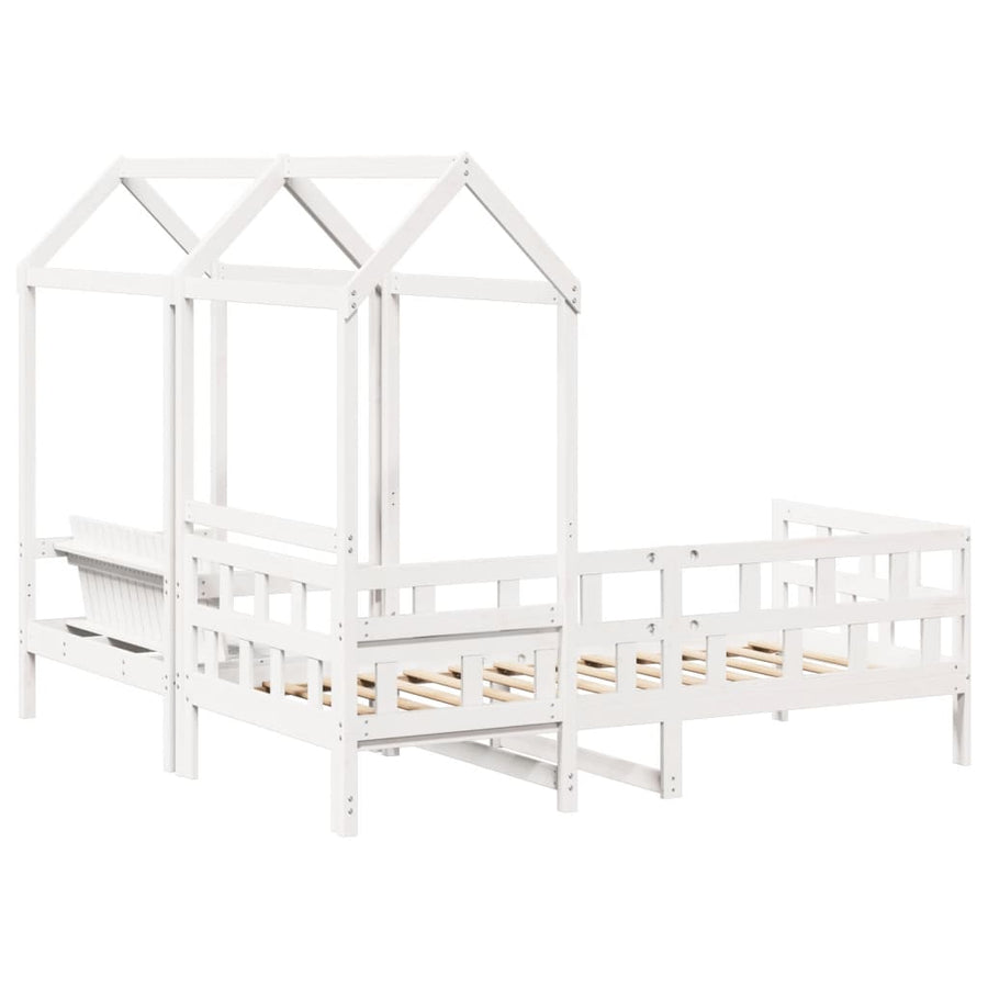Kinderbedset met huisje massief grenenhout wit 80x200 cm
