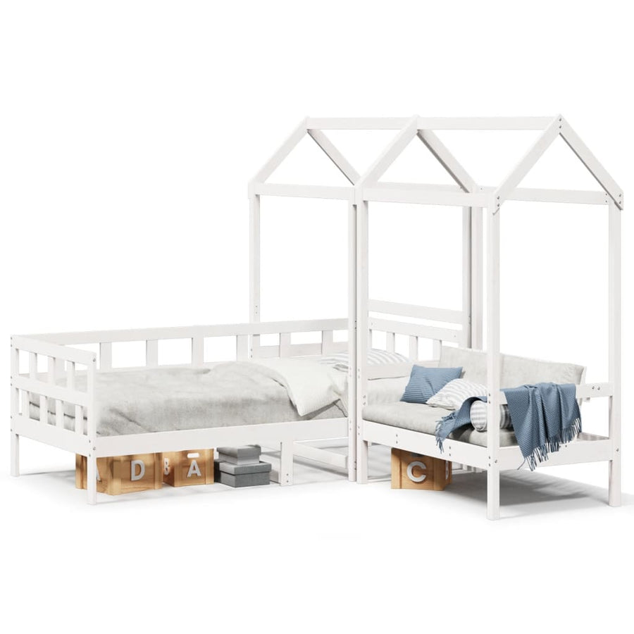 Kinderbedset met huisje massief grenenhout wit 80x200 cm