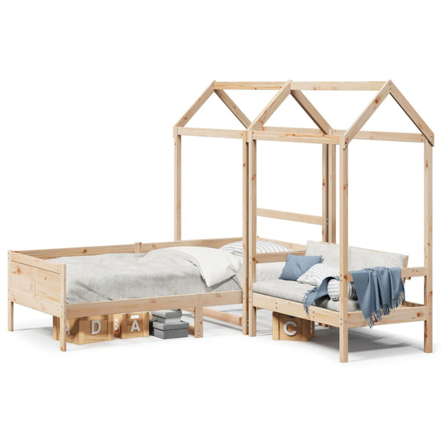 Kinderbed met huisje en bankje massief grenenhout 90x190 cm