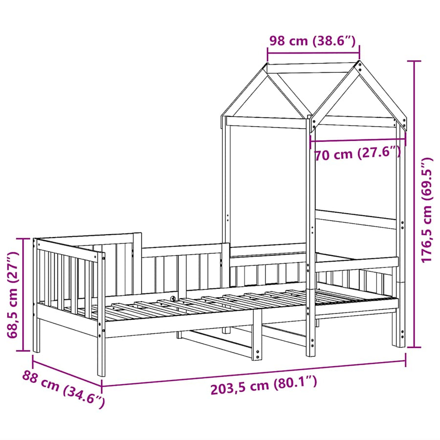 Slaapbank met bedhuis 80x200 cm massief grenenhout wit
