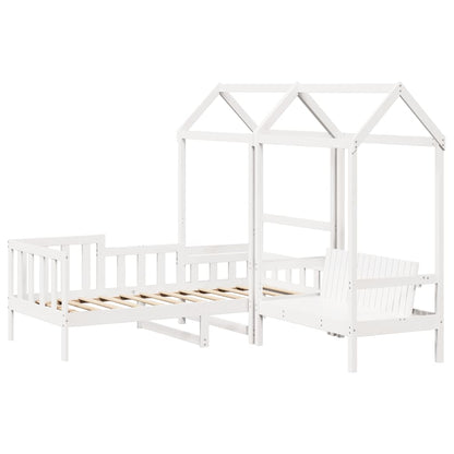 Kinderbed met huisje en bankje massief grenenhout wit 80x200 cm