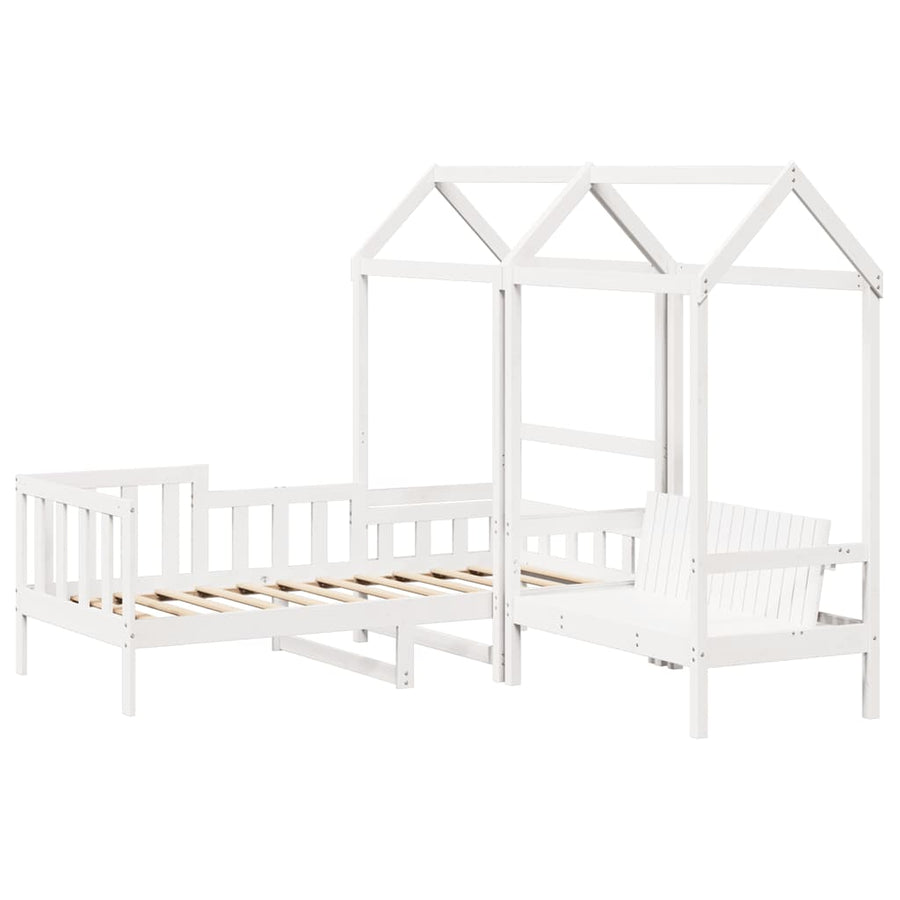 Kinderbed met huisje en bankje massief grenenhout wit 80x200 cm