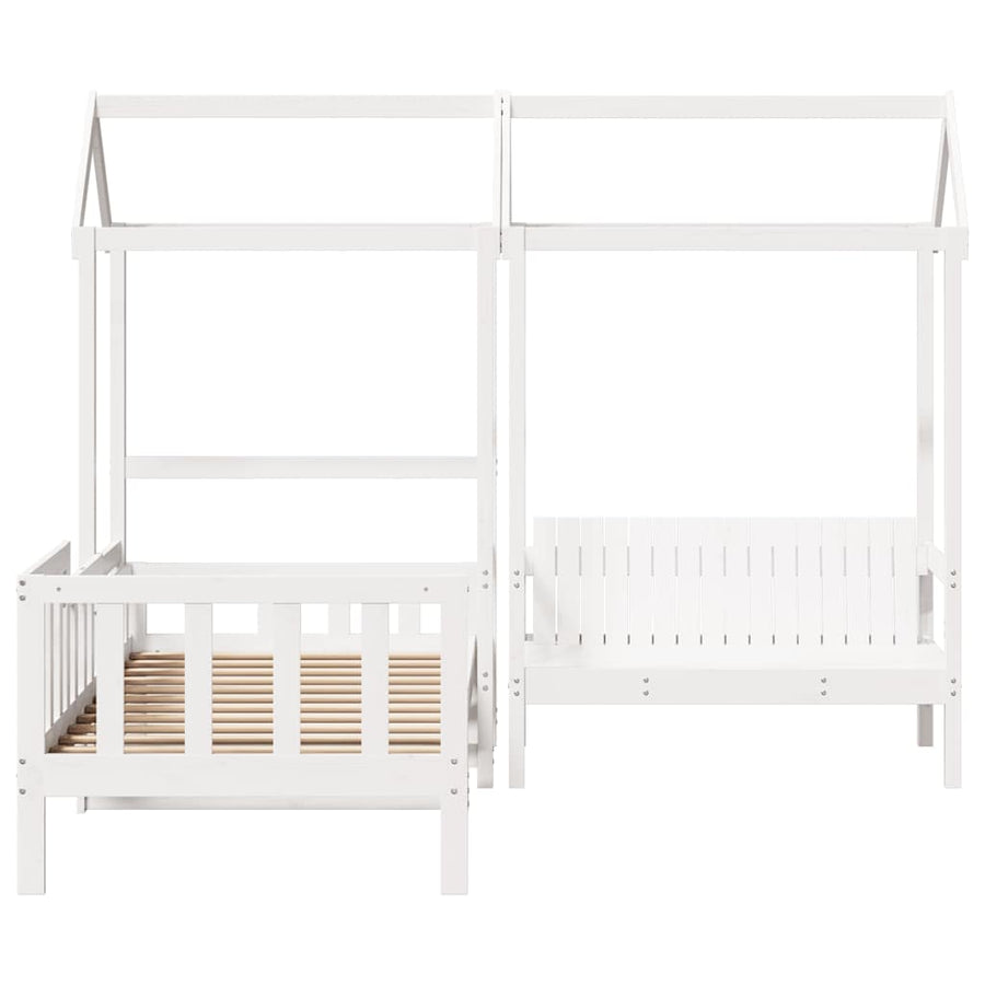 Kinderbed met huisje en bankje massief grenenhout wit 80x200 cm