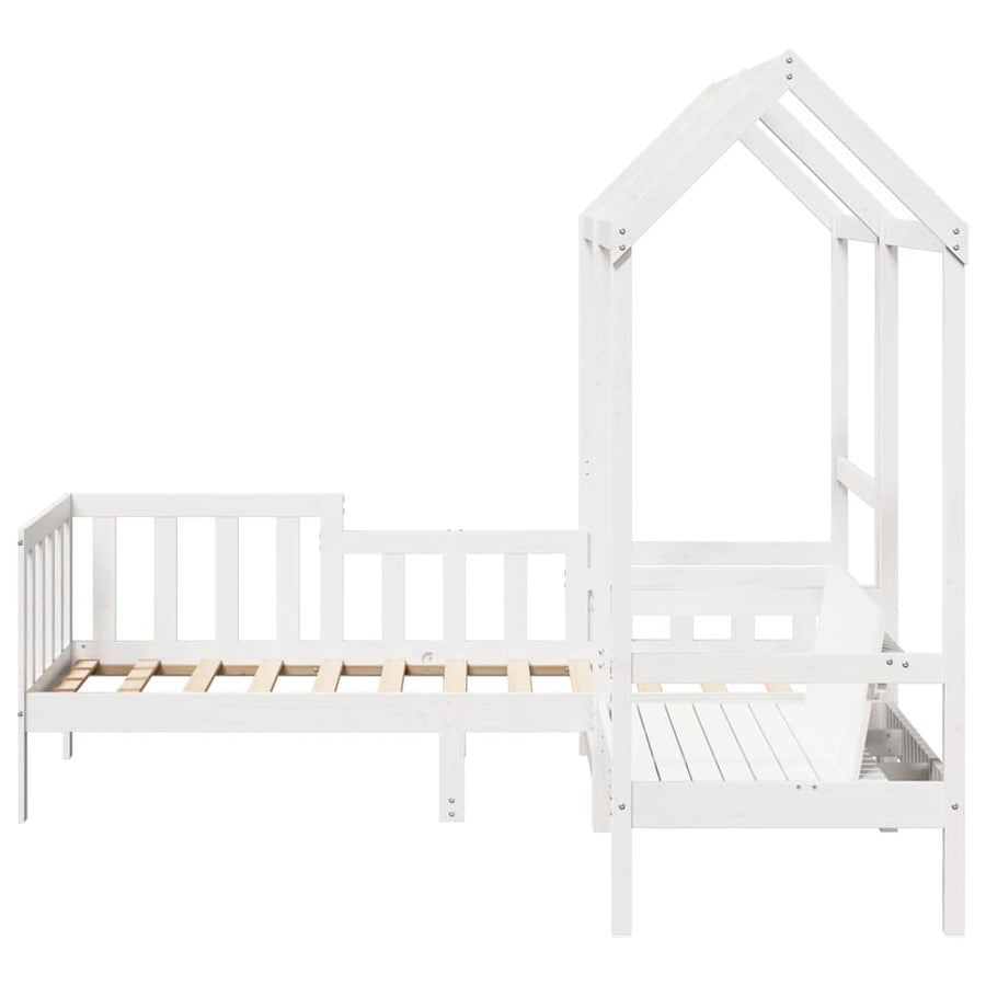 Kinderbed met huisje en bankje massief grenenhout wit 80x200 cm