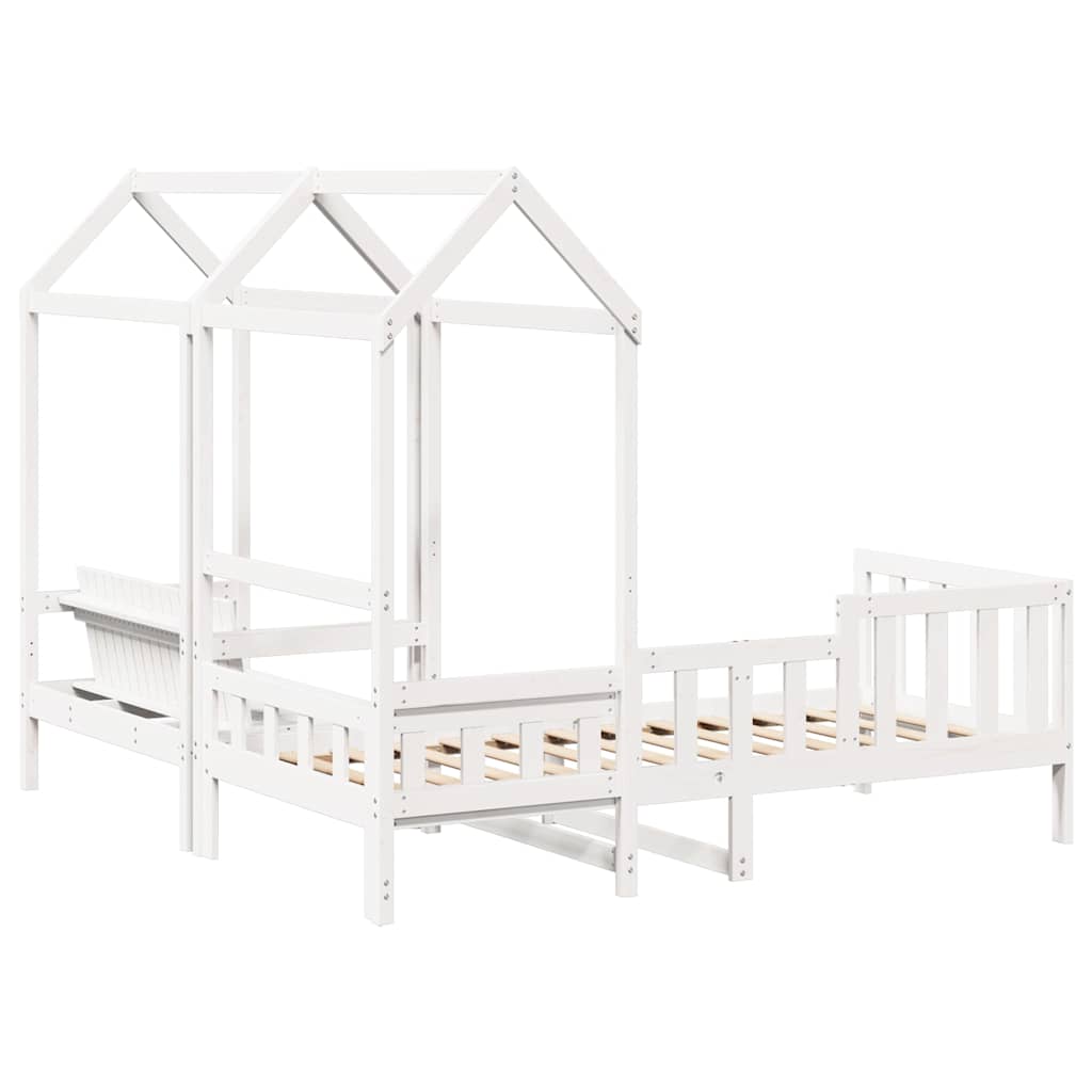 Kinderbed met huisje en bankje massief grenenhout wit 80x200 cm