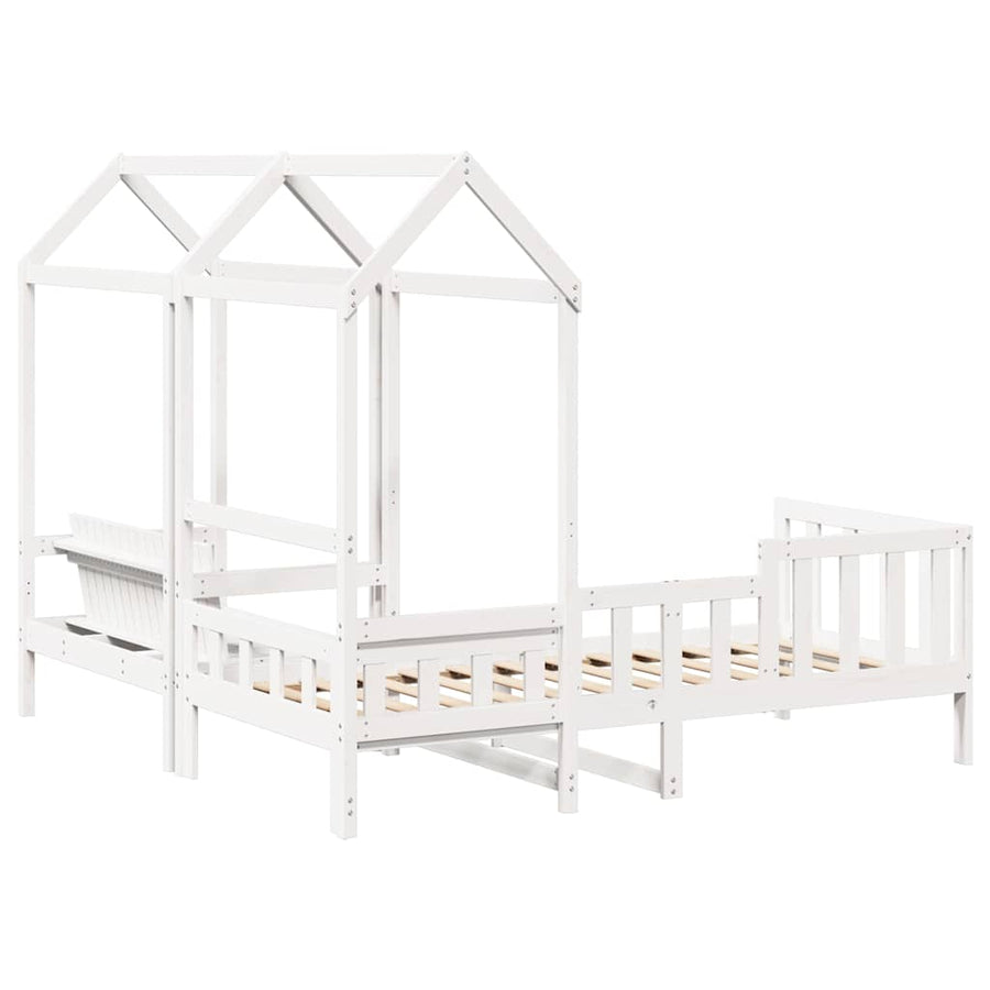 Kinderbed met huisje en bankje massief grenenhout wit 80x200 cm
