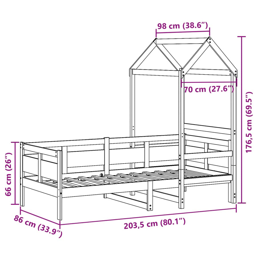 Slaapbank met huisje 80x200 cm massief grenenhout