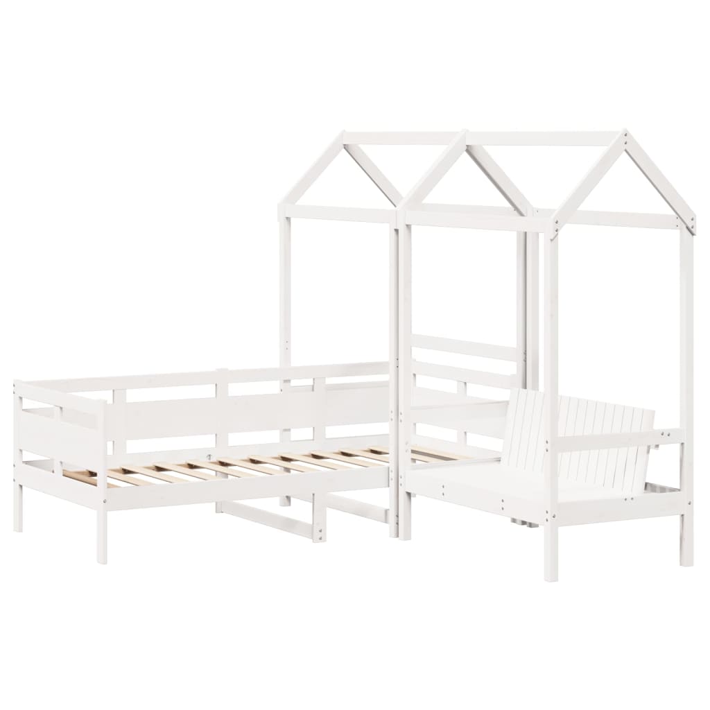 Kinderbed met huisje en bankje massief grenenhout wit 80x200 cm