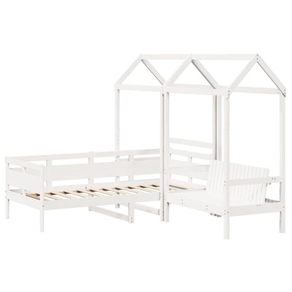 Kinderbed met huisje en bankje massief grenenhout wit 80x200 cm