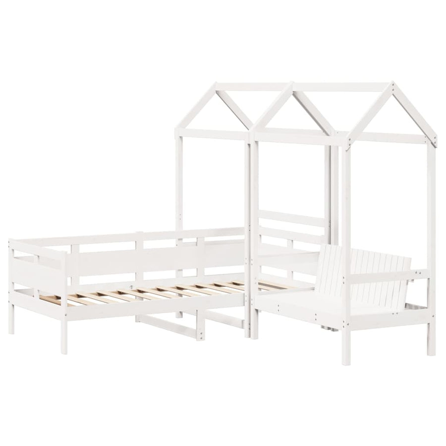 Kinderbed met huisje en bankje massief grenenhout wit 80x200 cm