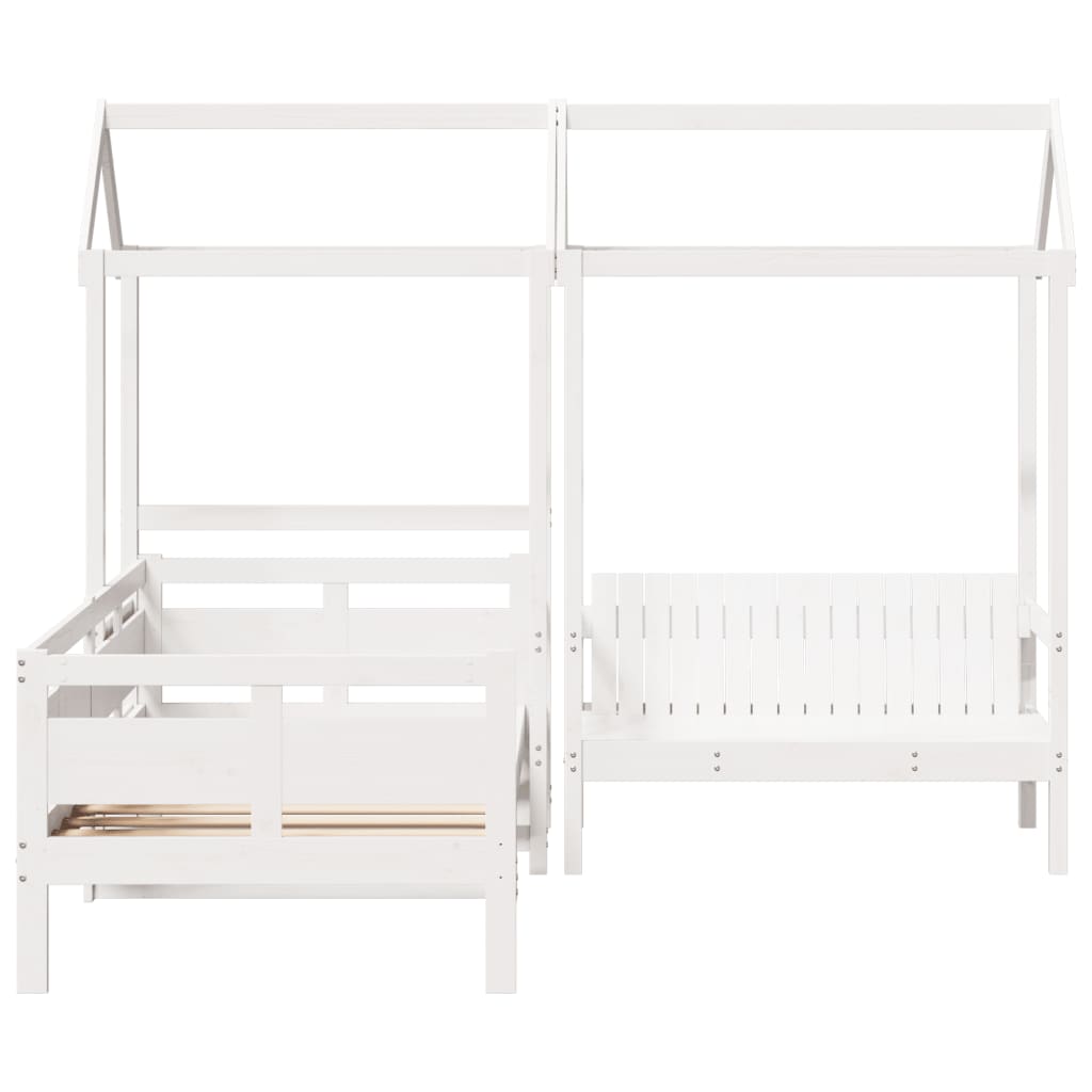 Kinderbed met huisje en bankje massief grenenhout wit 80x200 cm