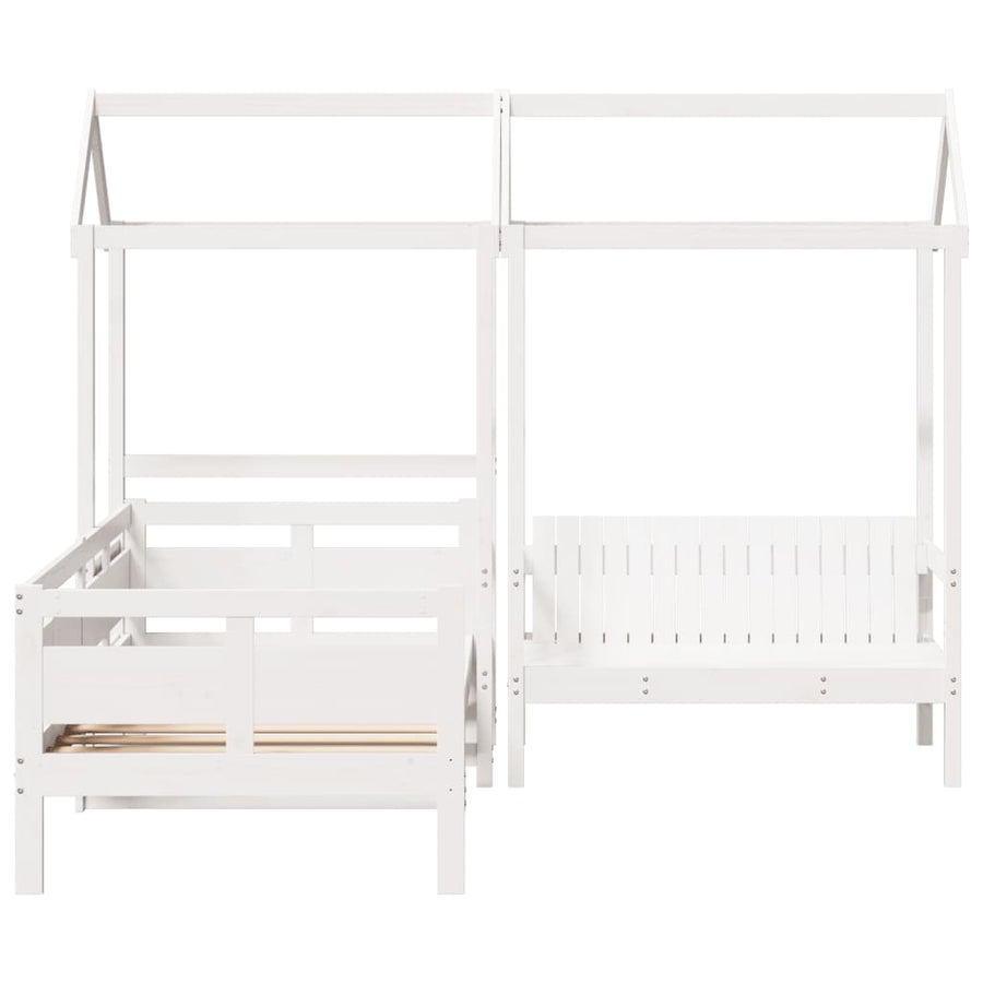 Kinderbed met huisje en bankje massief grenenhout wit 80x200 cm