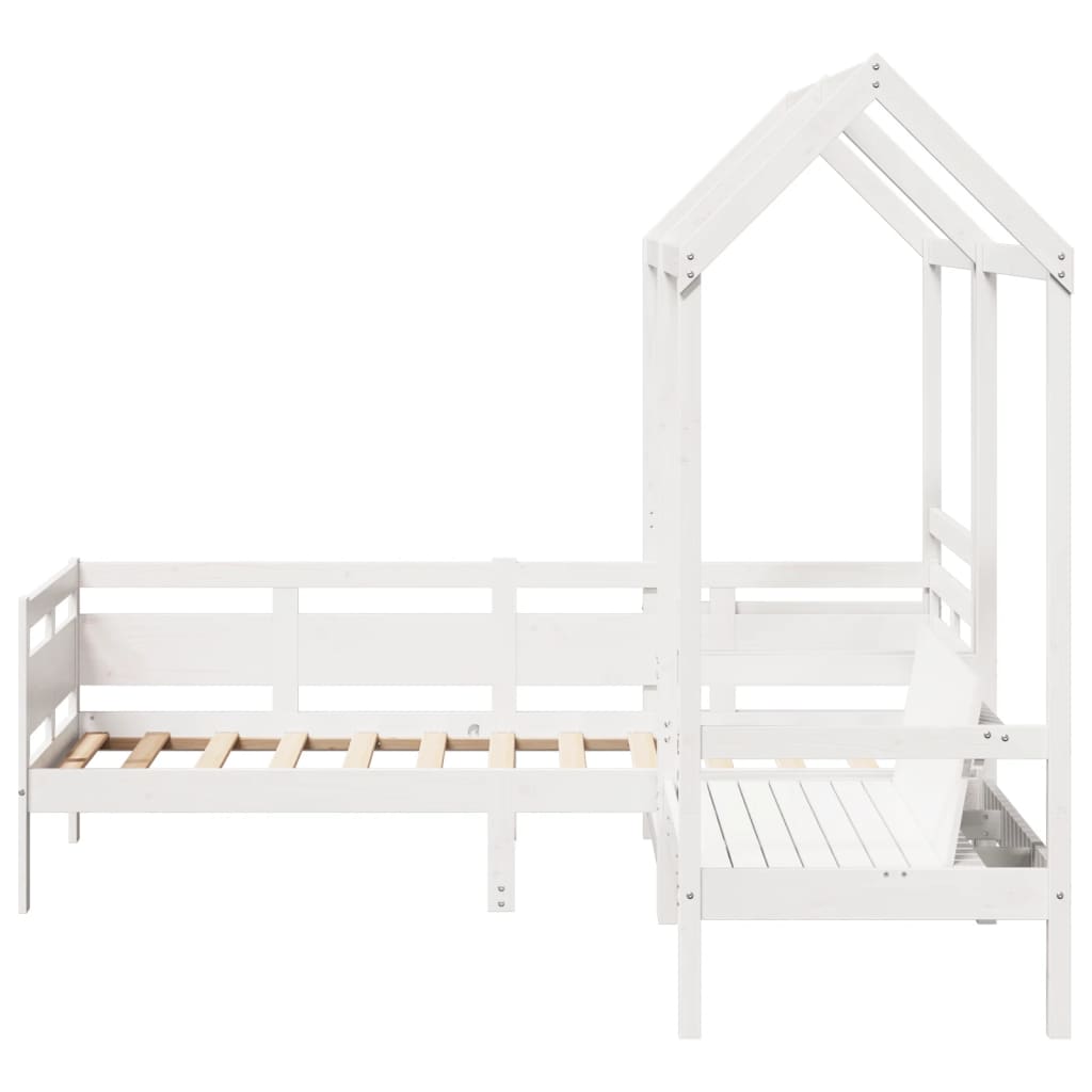 Kinderbed met huisje en bankje massief grenenhout wit 80x200 cm