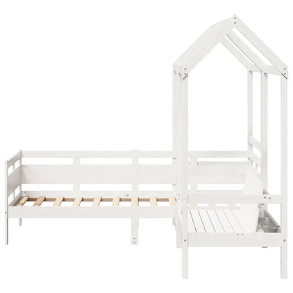 Kinderbed met huisje en bankje massief grenenhout wit 80x200 cm