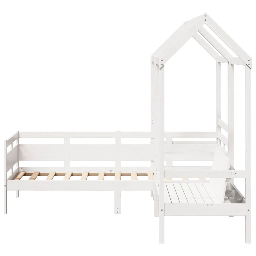 Kinderbed met huisje en bankje massief grenenhout wit 80x200 cm