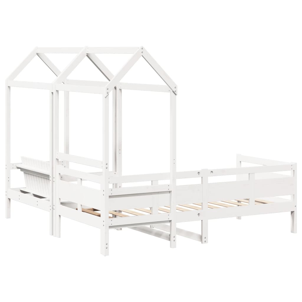 Kinderbed met huisje en bankje massief grenenhout wit 80x200 cm