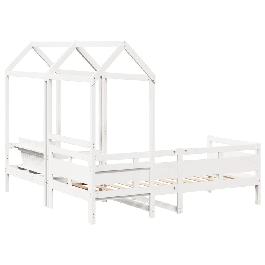 Kinderbed met huisje en bankje massief grenenhout wit 80x200 cm