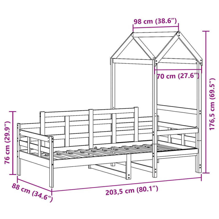 Slaapbank met huisje 80x200 cm massief grenenhout