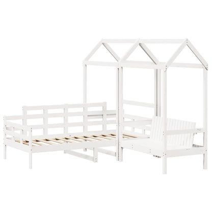 Kinderbed met huisje en bankje massief grenenhout wit 80x200 cm