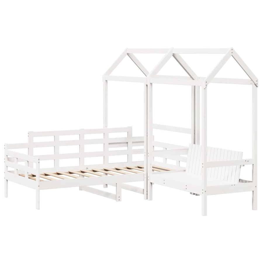 Kinderbed met huisje en bankje massief grenenhout wit 80x200 cm