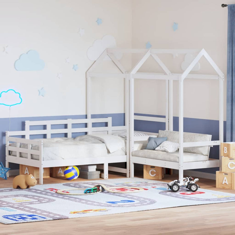 Kinderbed met huisje en bankje massief grenenhout wit 80x200 cm