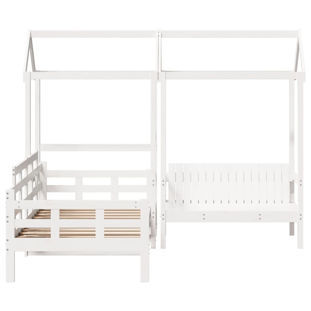 Kinderbed met huisje en bankje massief grenenhout wit 80x200 cm