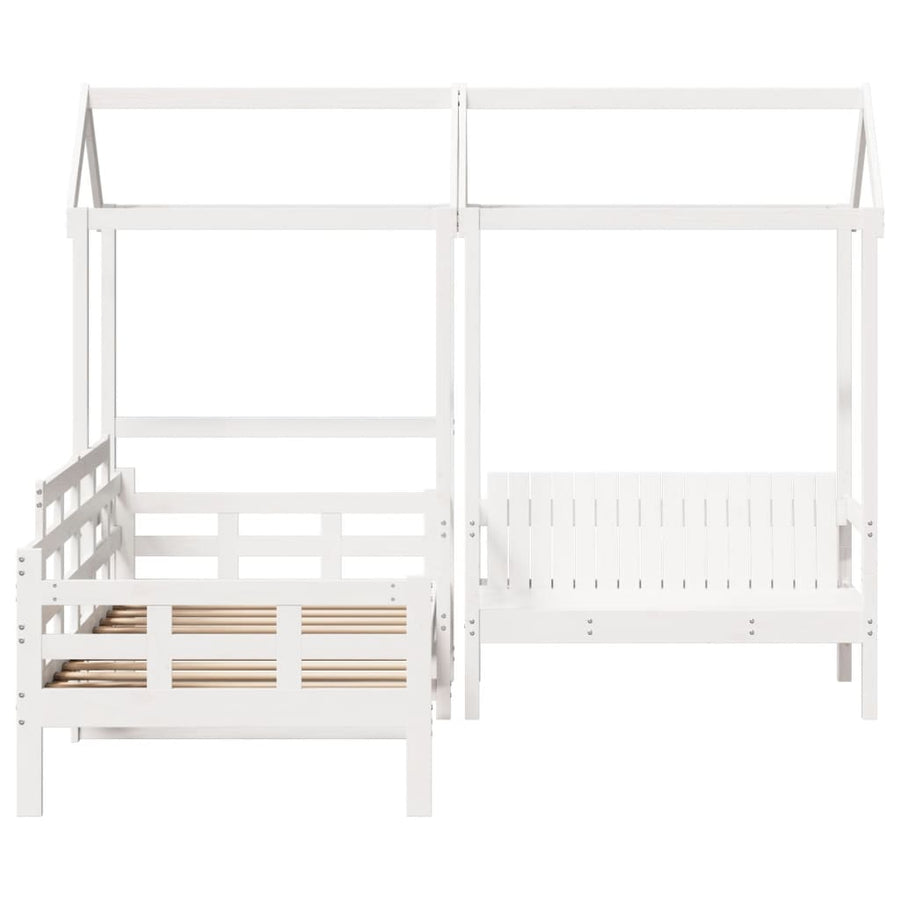Kinderbed met huisje en bankje massief grenenhout wit 80x200 cm