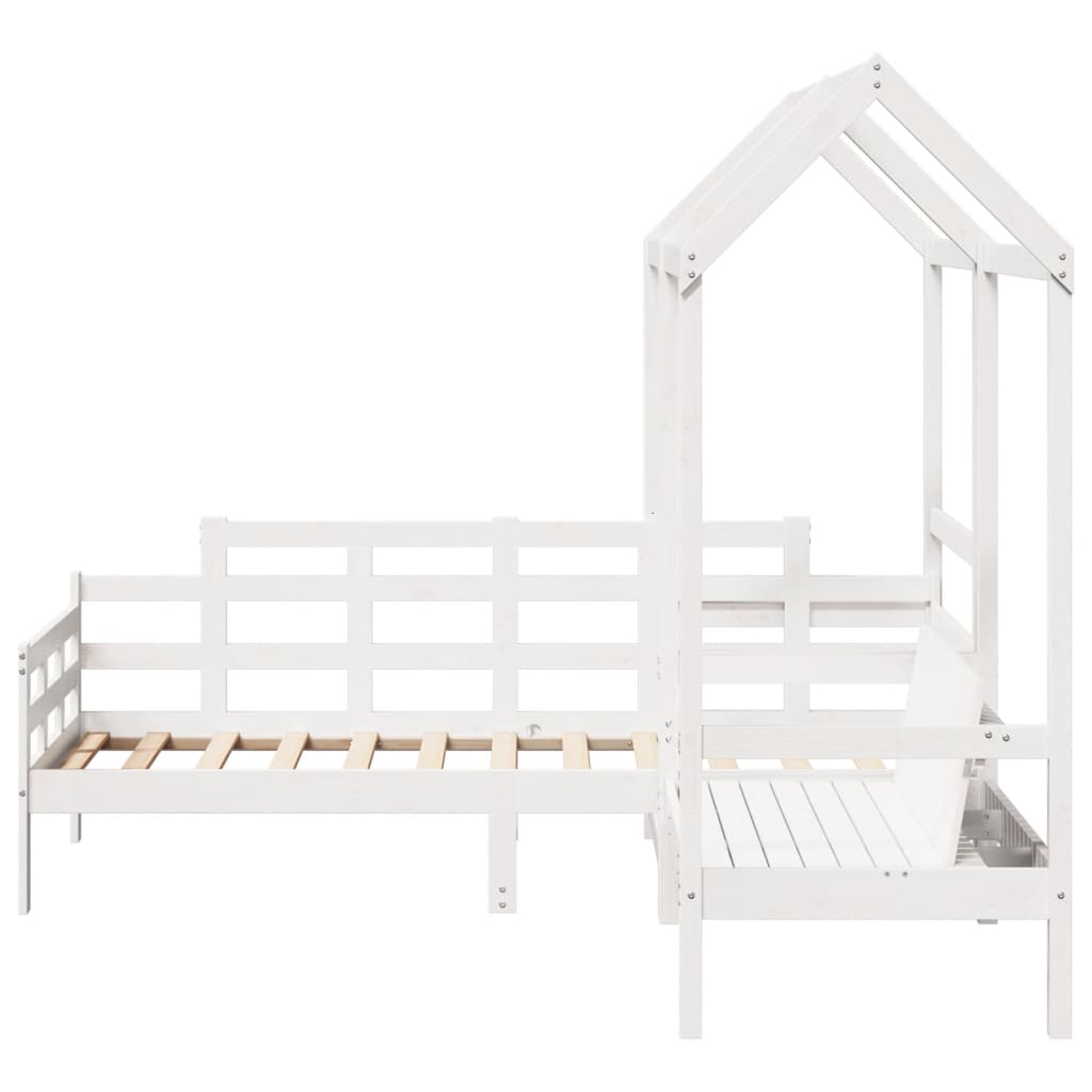 Kinderbed met huisje en bankje massief grenenhout wit 80x200 cm