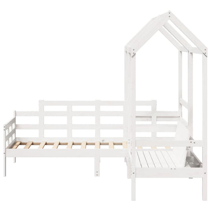 Kinderbed met huisje en bankje massief grenenhout wit 80x200 cm