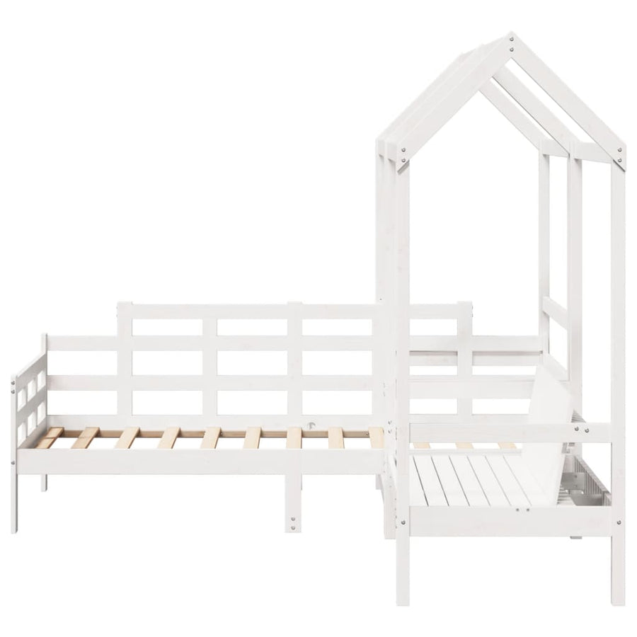 Kinderbed met huisje en bankje massief grenenhout wit 80x200 cm
