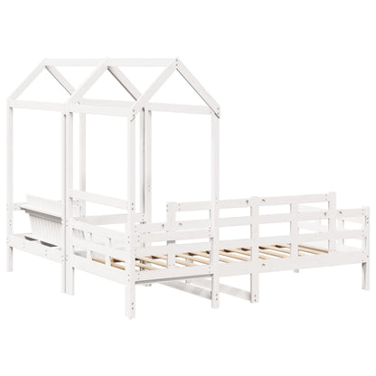 Kinderbed met huisje en bankje massief grenenhout wit 80x200 cm