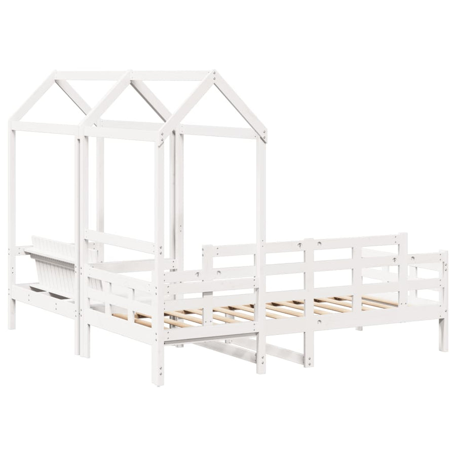 Kinderbed met huisje en bankje massief grenenhout wit 80x200 cm