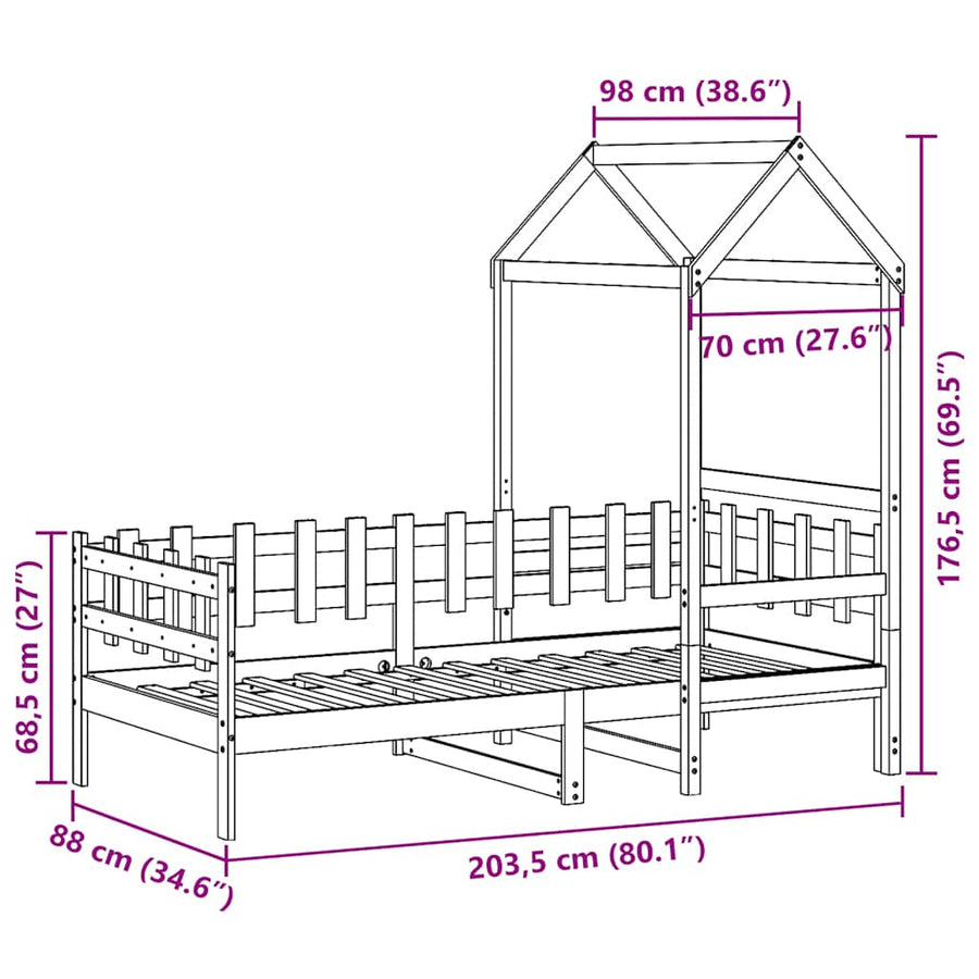 Slaapbank met bedhuis 80x200 cm massief grenenhout wit