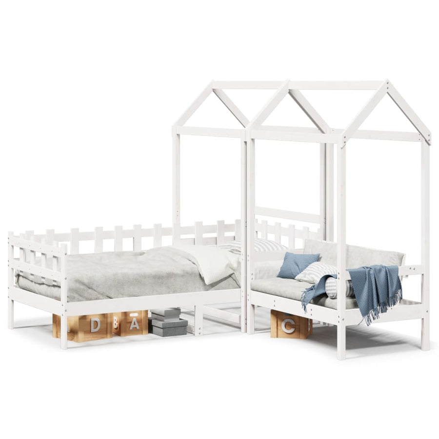 Kinderbed met huisje en bankje massief grenenhout wit 80x200 cm