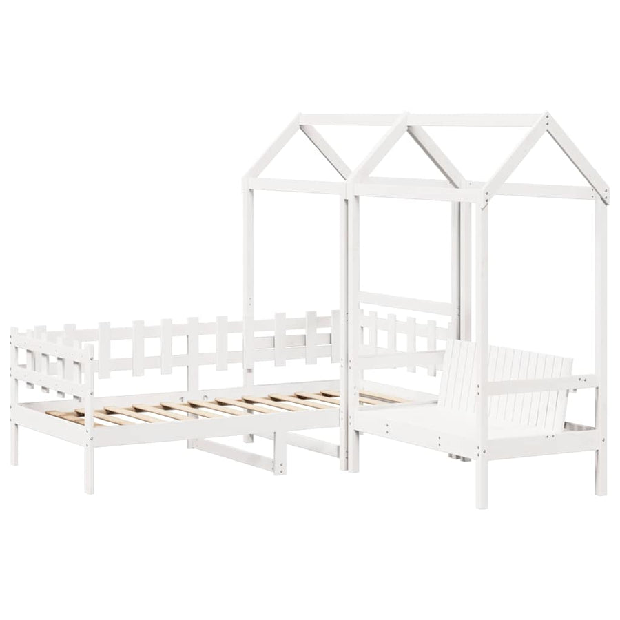 Kinderbed met huisje en bankje massief grenenhout wit 80x200 cm