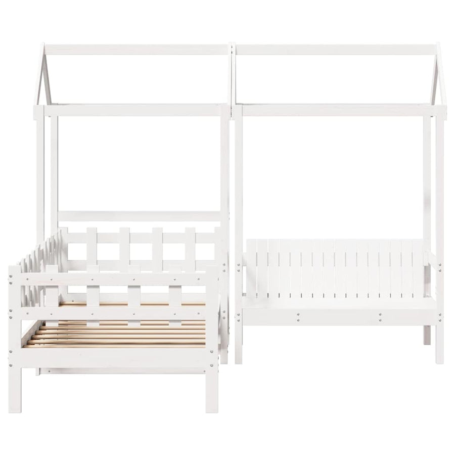 Kinderbed met huisje en bankje massief grenenhout wit 80x200 cm