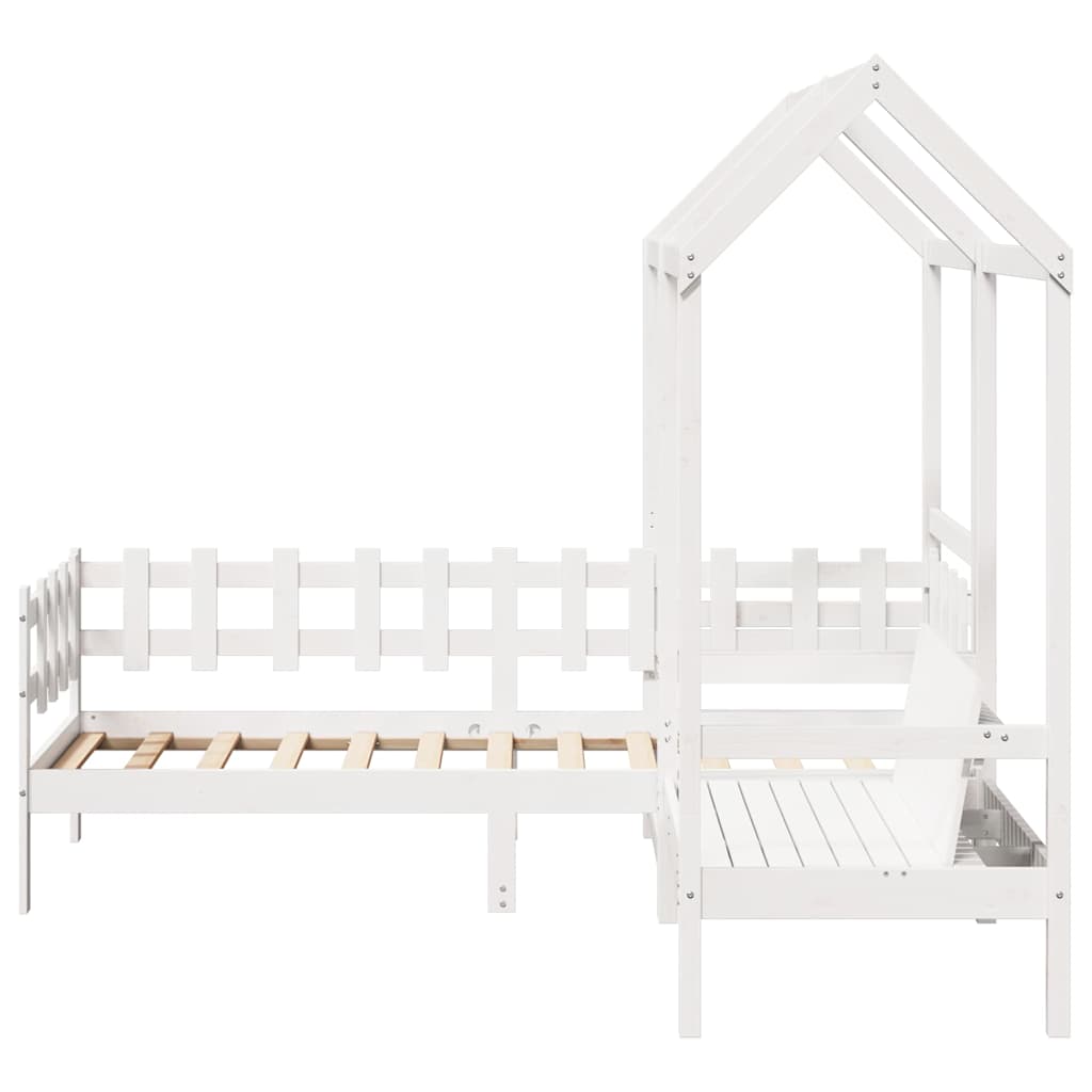 Kinderbed met huisje en bankje massief grenenhout wit 80x200 cm