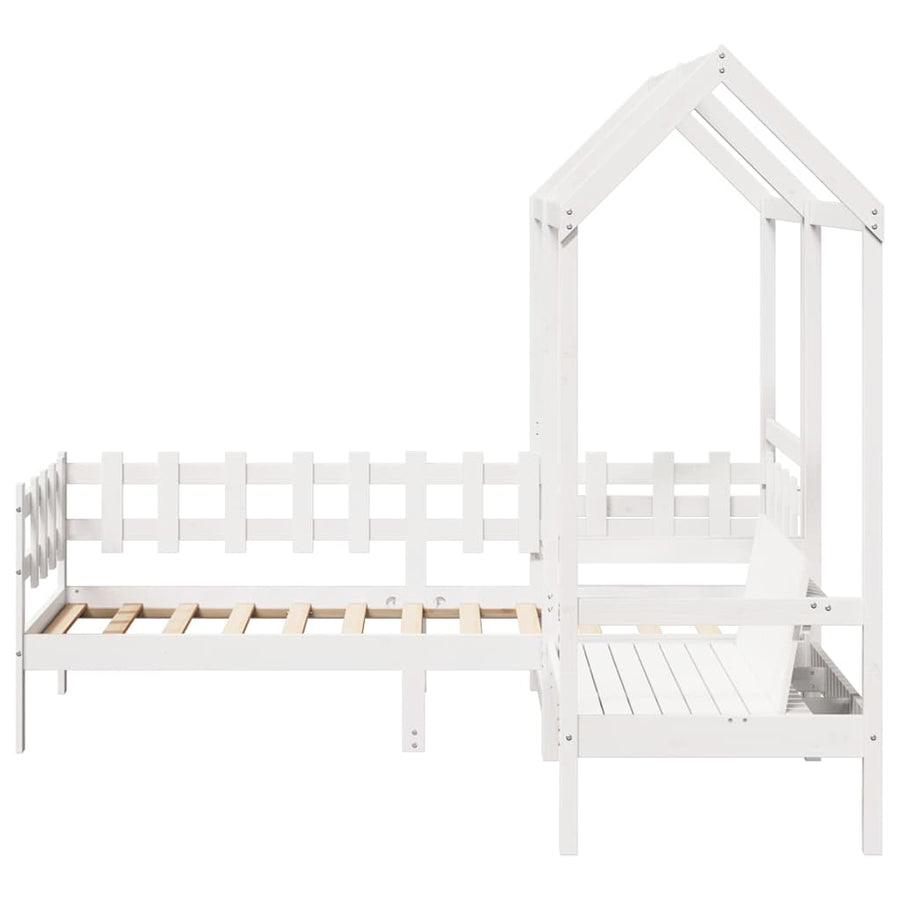 Kinderbed met huisje en bankje massief grenenhout wit 80x200 cm