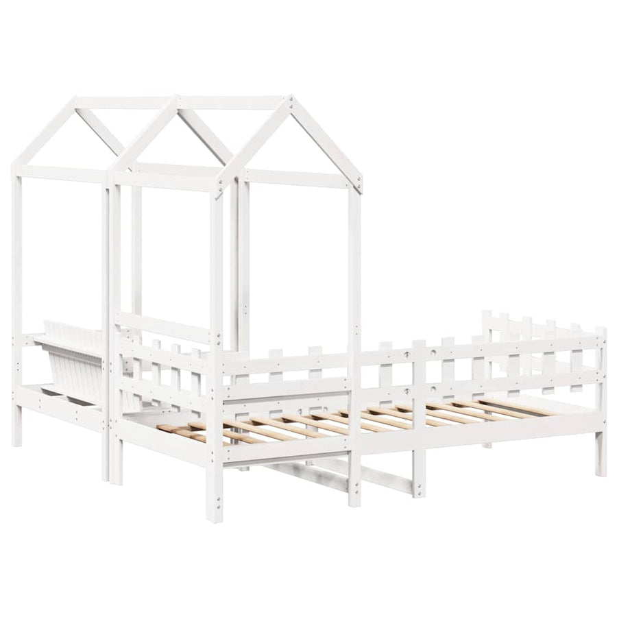 Kinderbed met huisje en bankje massief grenenhout wit 80x200 cm
