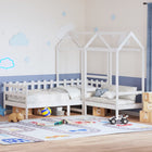Kinderbed huisje met bankje massief grenenhout wit 80x200 cm