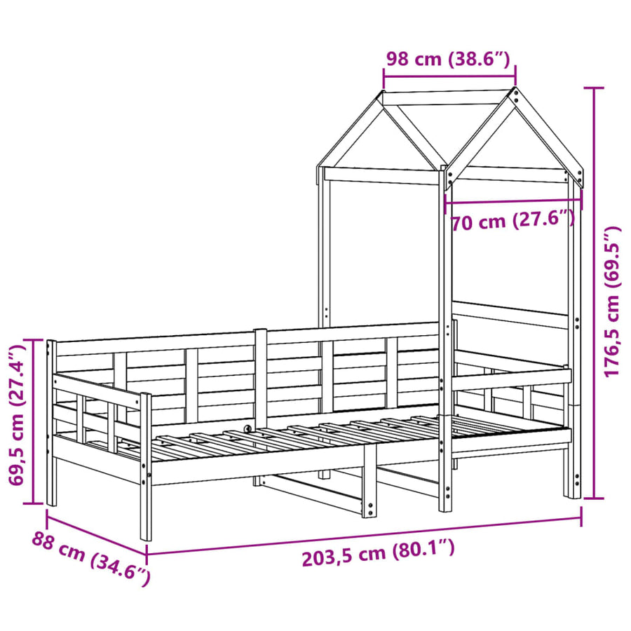 Slaapbank met bedhuis 80x200 cm massief grenenhout wit