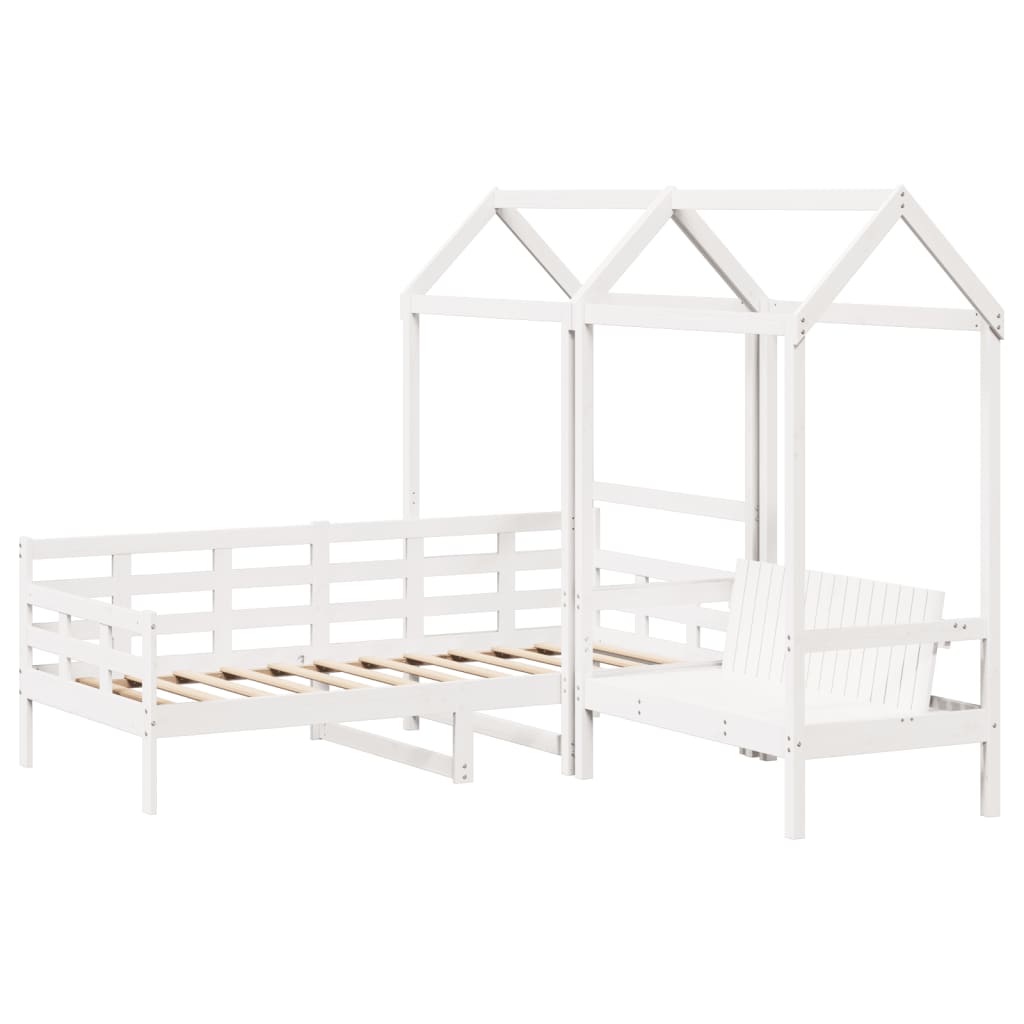 Kinderbed met huisje en bankje massief grenenhout wit 80x200 cm