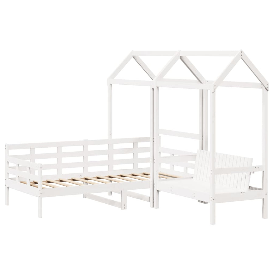 Kinderbed met huisje en bankje massief grenenhout wit 80x200 cm