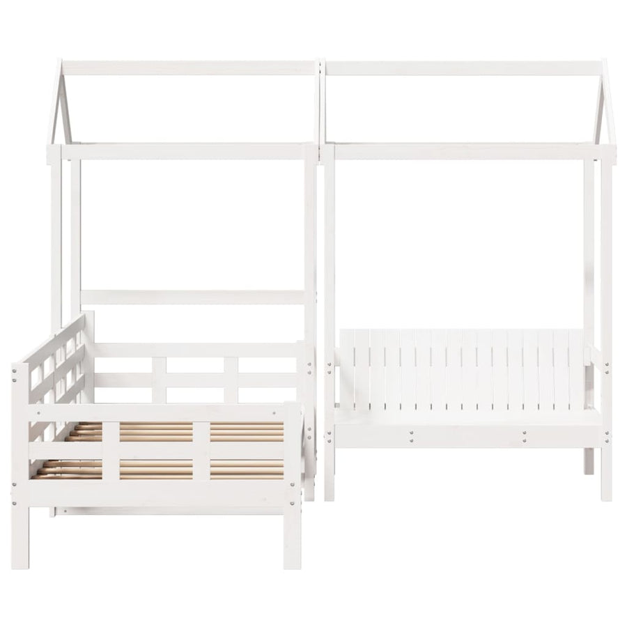 Kinderbed met huisje en bankje massief grenenhout wit 80x200 cm
