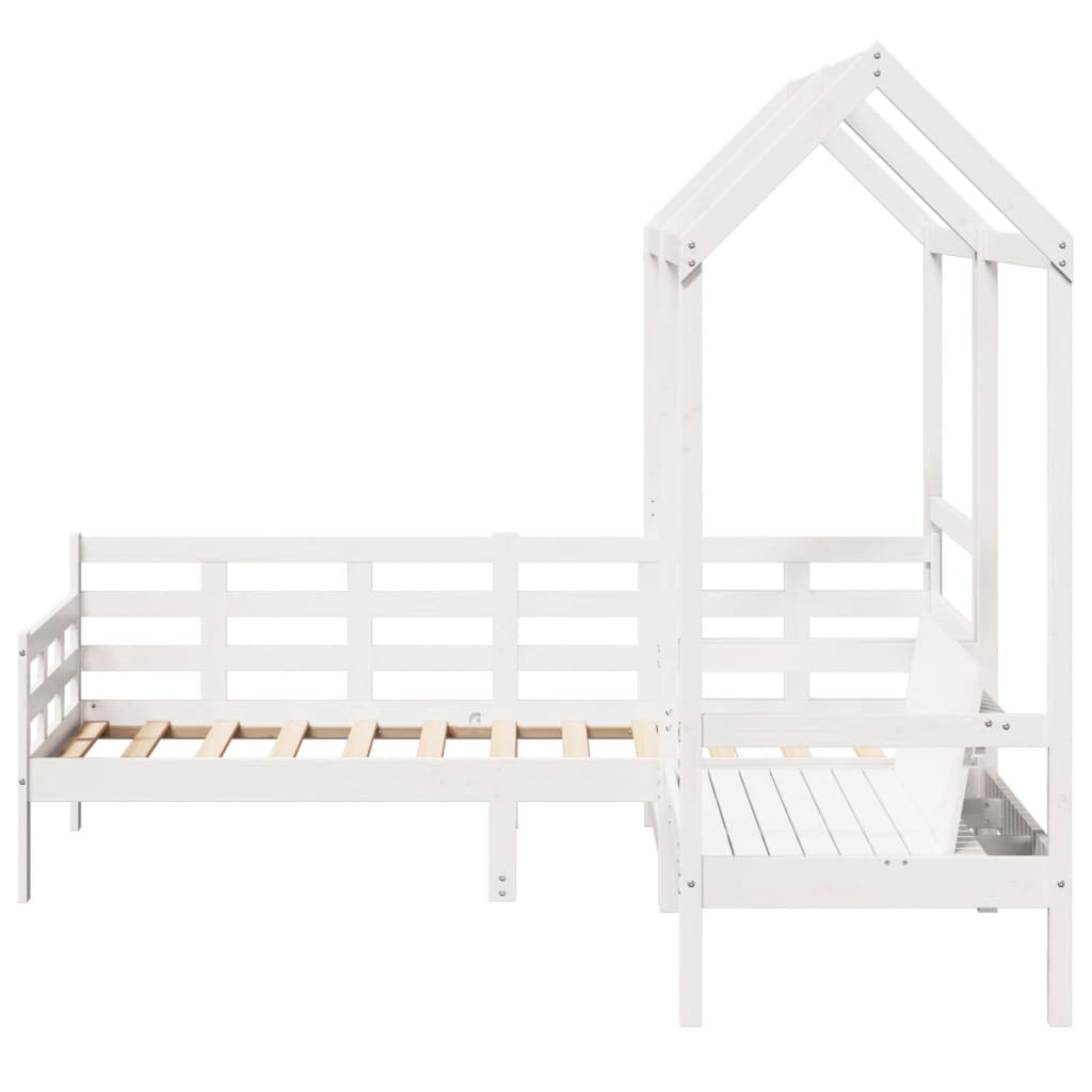 Kinderbed met huisje en bankje massief grenenhout wit 80x200 cm