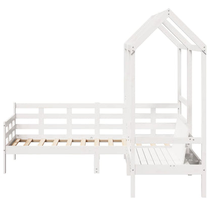 Kinderbed met huisje en bankje massief grenenhout wit 80x200 cm
