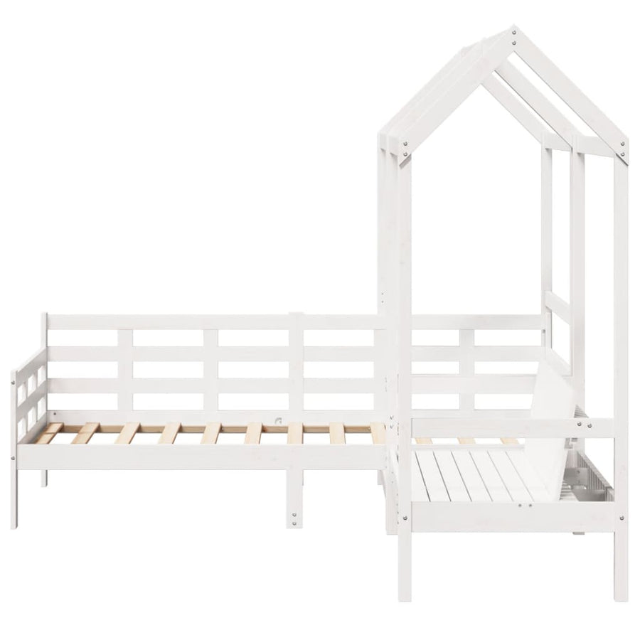 Kinderbed met huisje en bankje massief grenenhout wit 80x200 cm