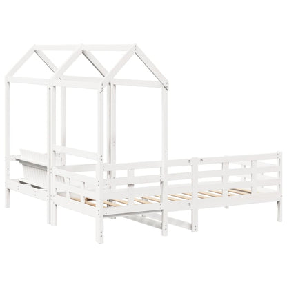 Kinderbed met huisje en bankje massief grenenhout wit 80x200 cm